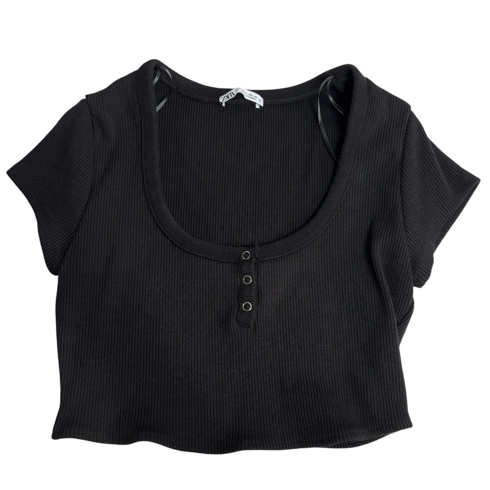 Zara black button down top